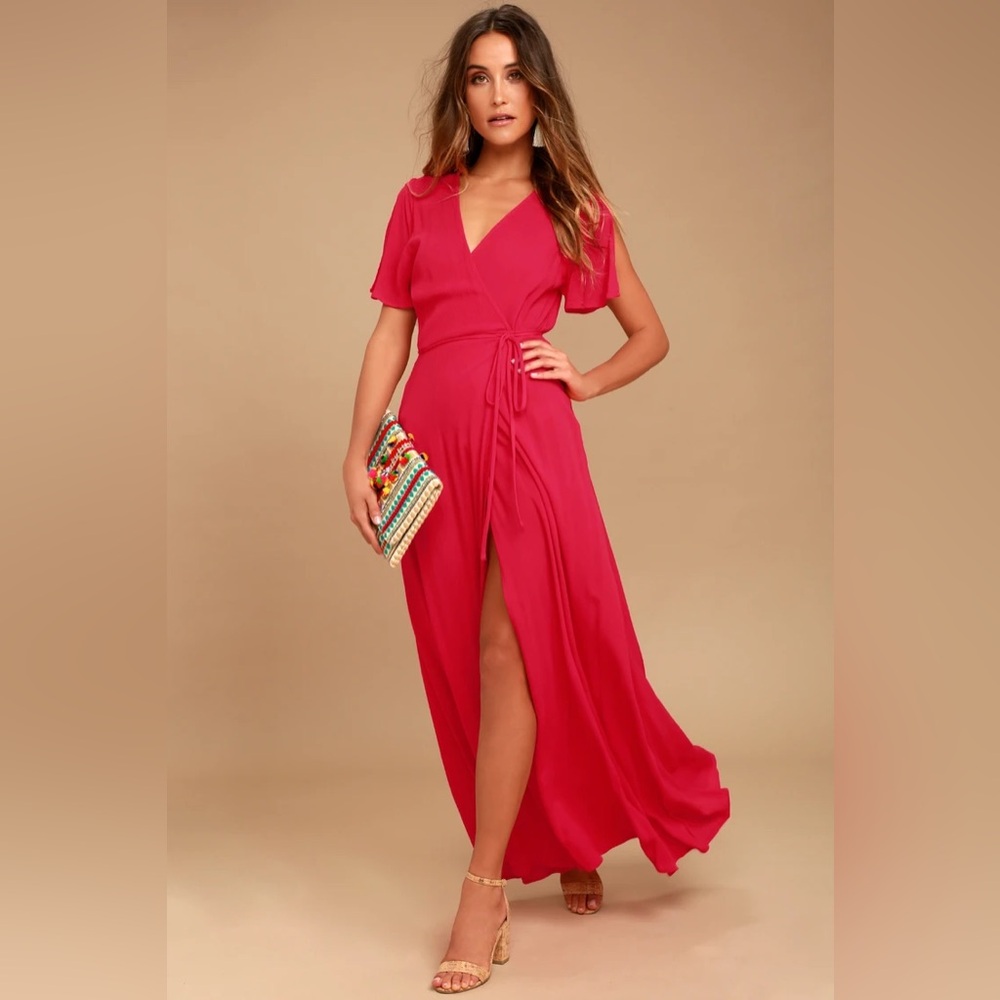Much Obliged Red Wrap Maxi Dress
Lulus